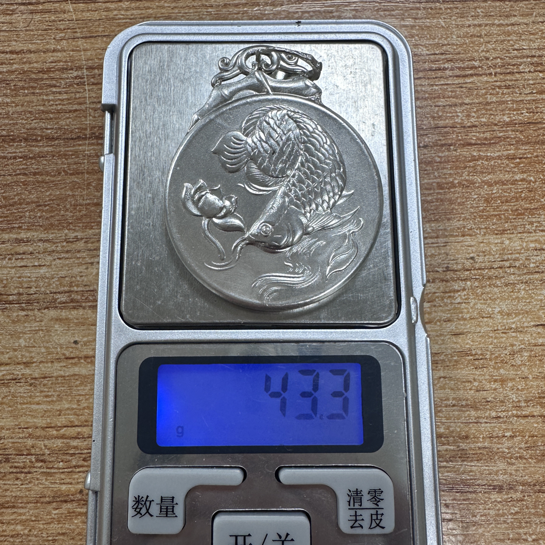 吊坠足银 吊坠足银 足银999莲花鲤鱼吊坠43.3克