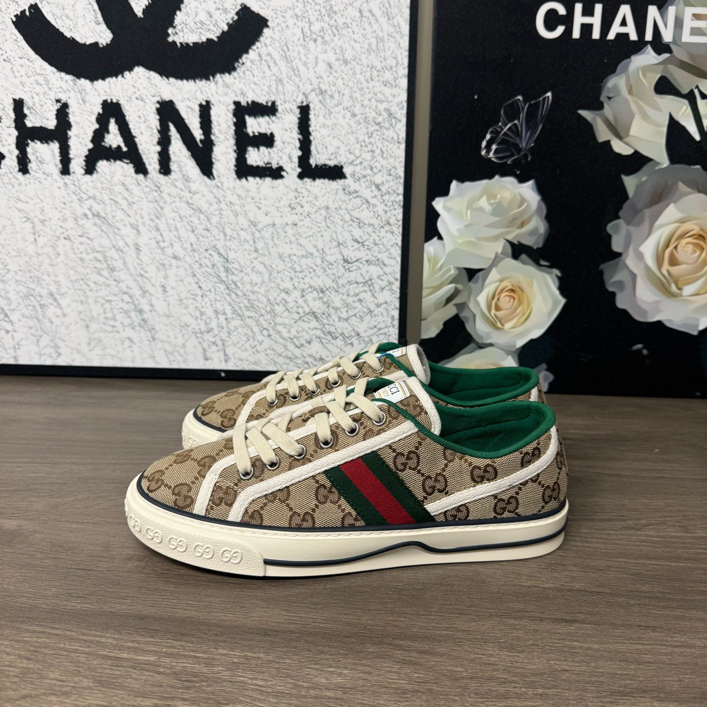 99新 GUCCI/古驰 1977双G老花低帮帆布鞋99新39.5码公价6500
