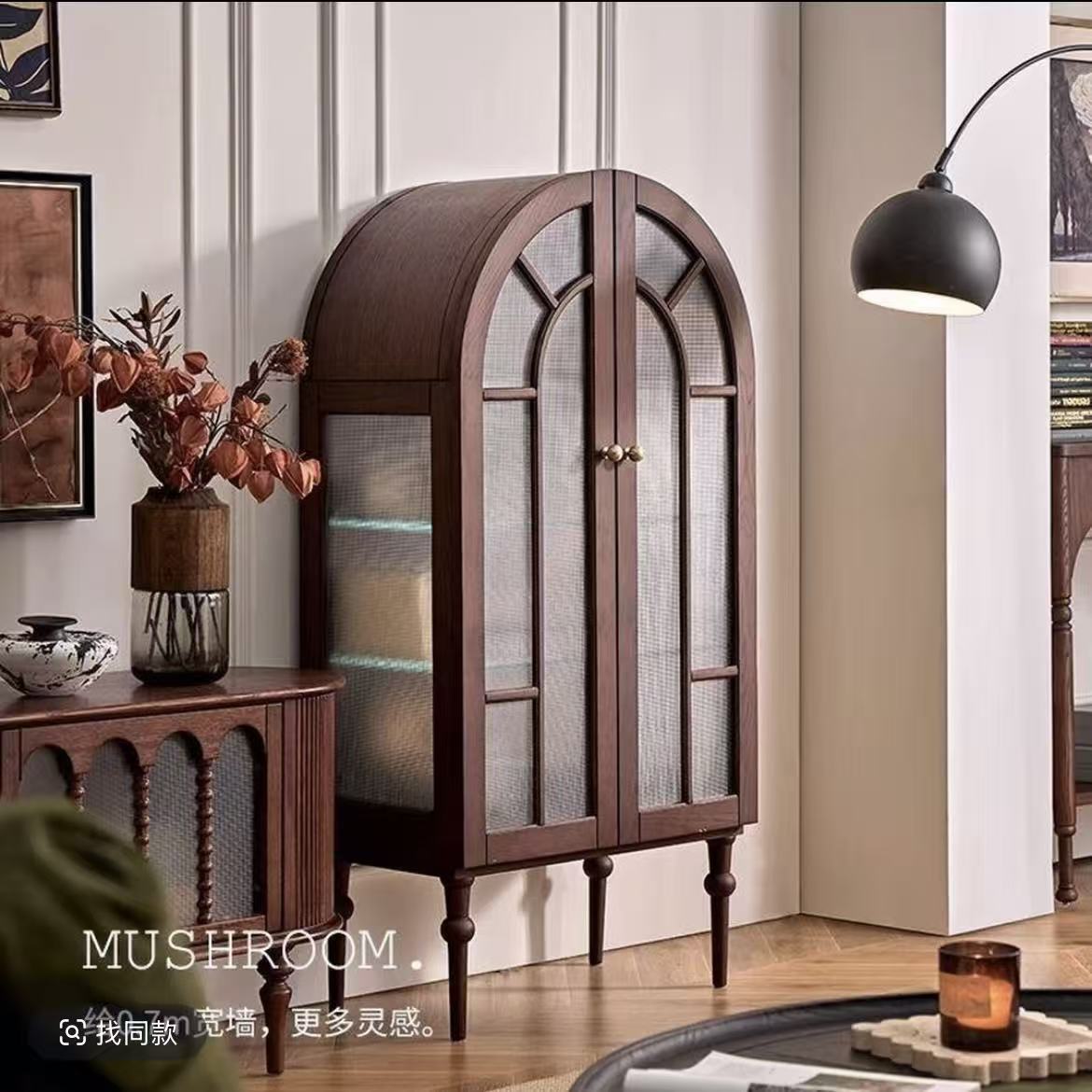 法式复古蒙马特弧形柜展示柜实木书柜