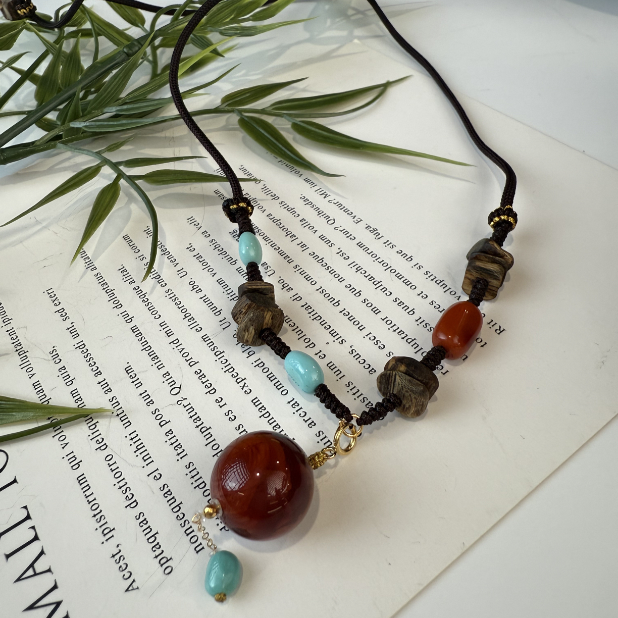 南红火焰纹单珠锁骨链毛衣链324922