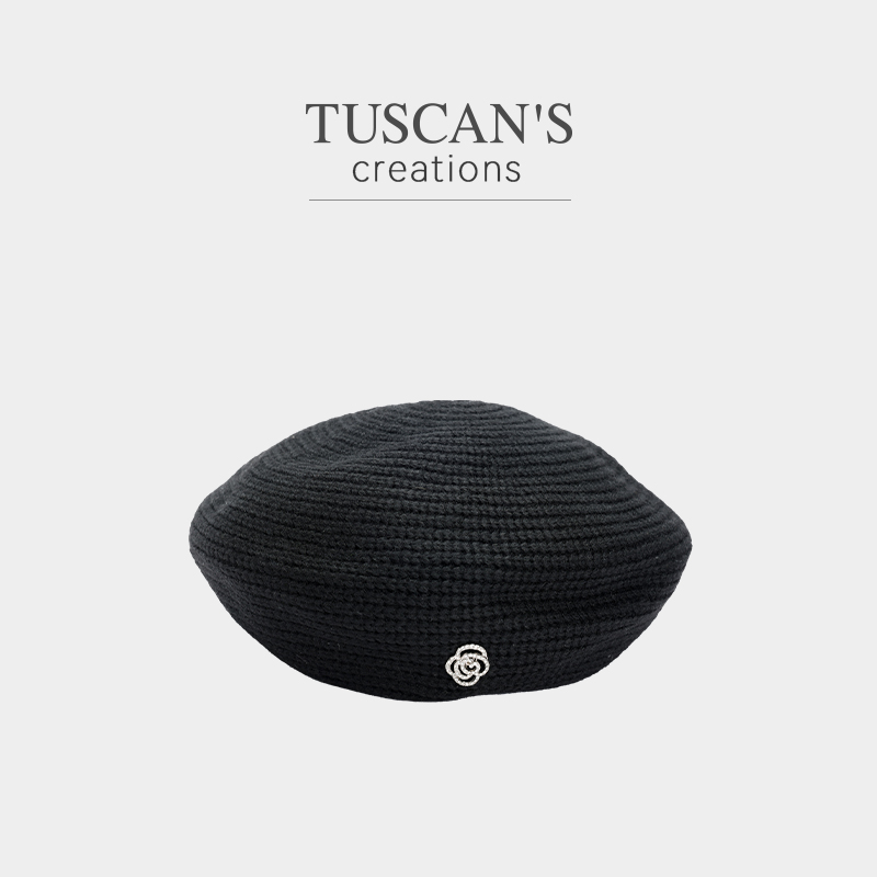 TUSCAN'S CREATIONS山茶花针织贝雷帽时尚女圆顶休闲风冬季无檐