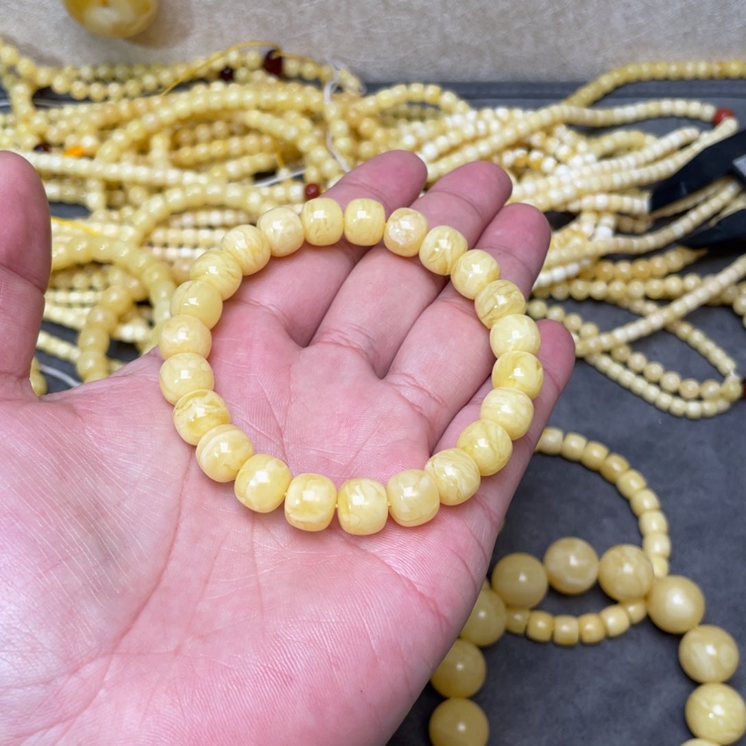 蜜蜡裸石未镶嵌洋***半蜜蜡手串10mm