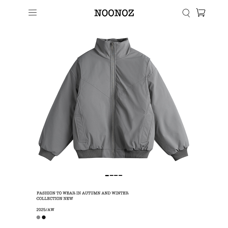 NOONOZ潮牌冬季解构拼接加厚立领棉衣男美式中性风纯色通勤棉服