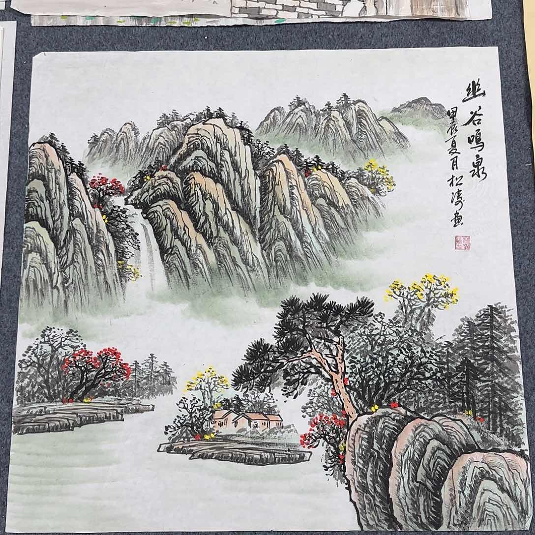 国画尺寸70X70手绘作品 
