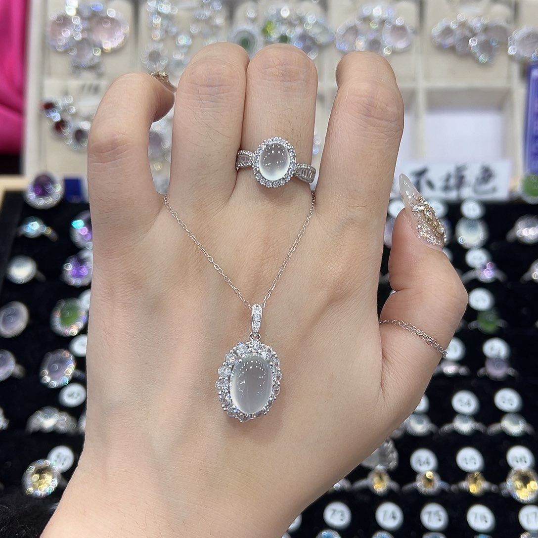 一****蛇纹石玉银S925镶嵌戒指