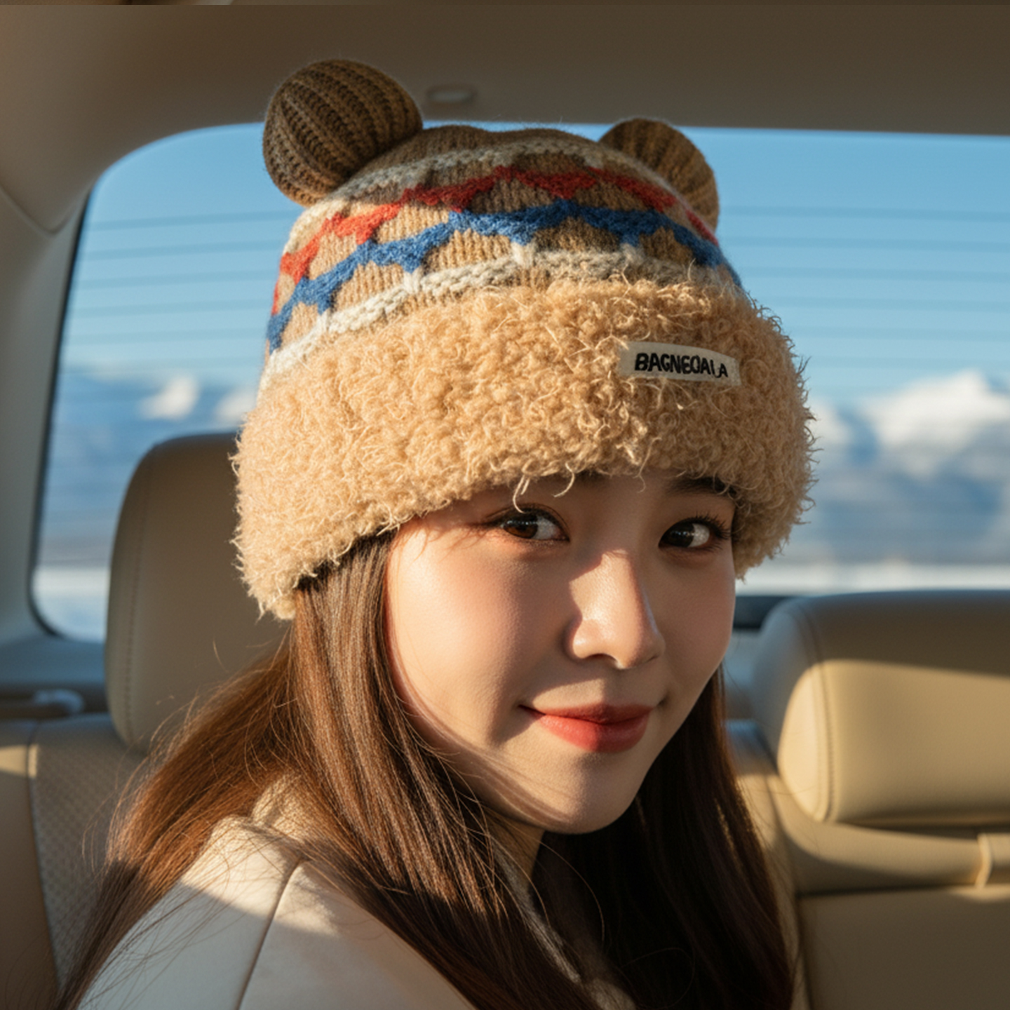 秋冬季毛线帽子多巴胺彩色米奇小熊针织女保暖百搭可爱毛绒护耳帽