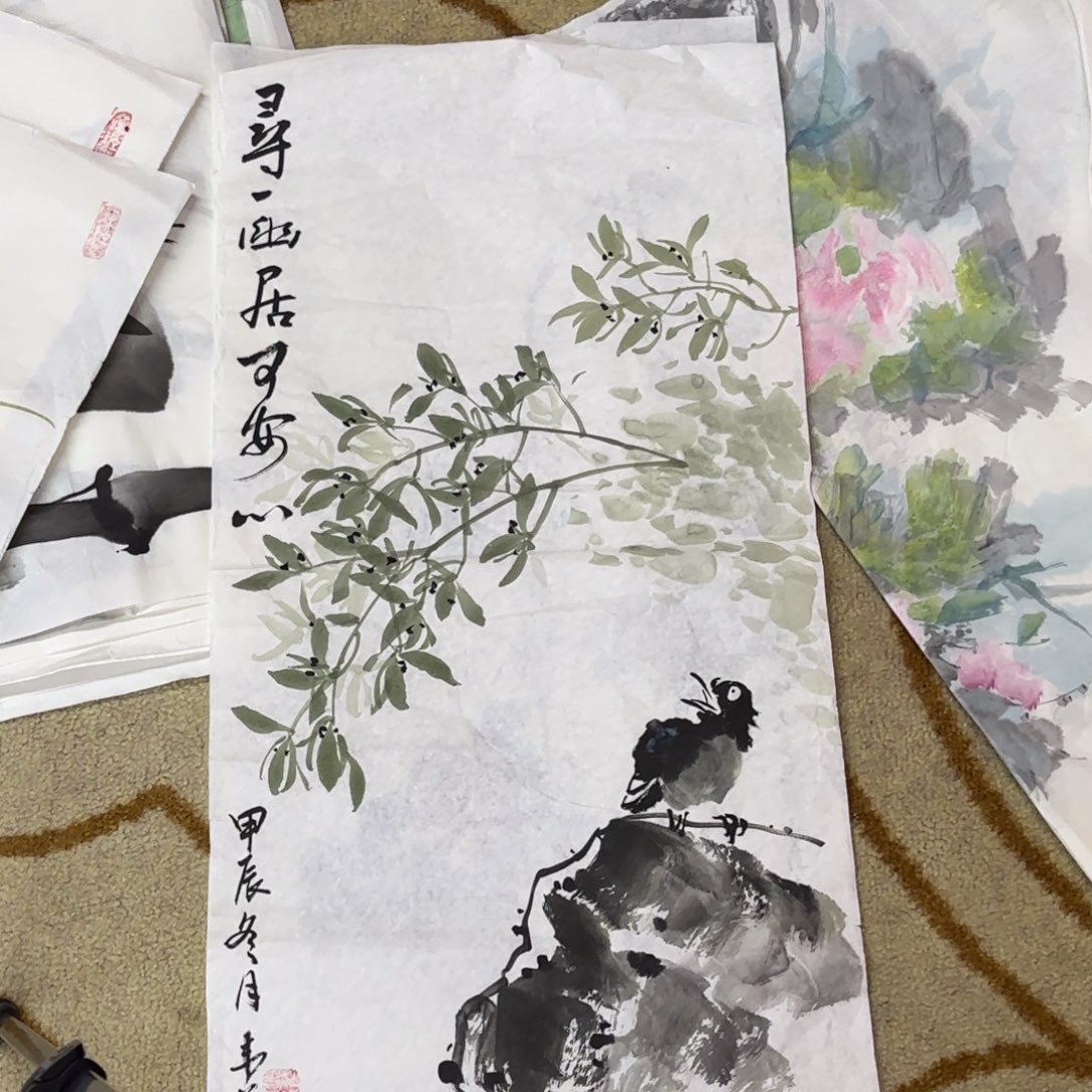 国画四尺三开花鸟艺