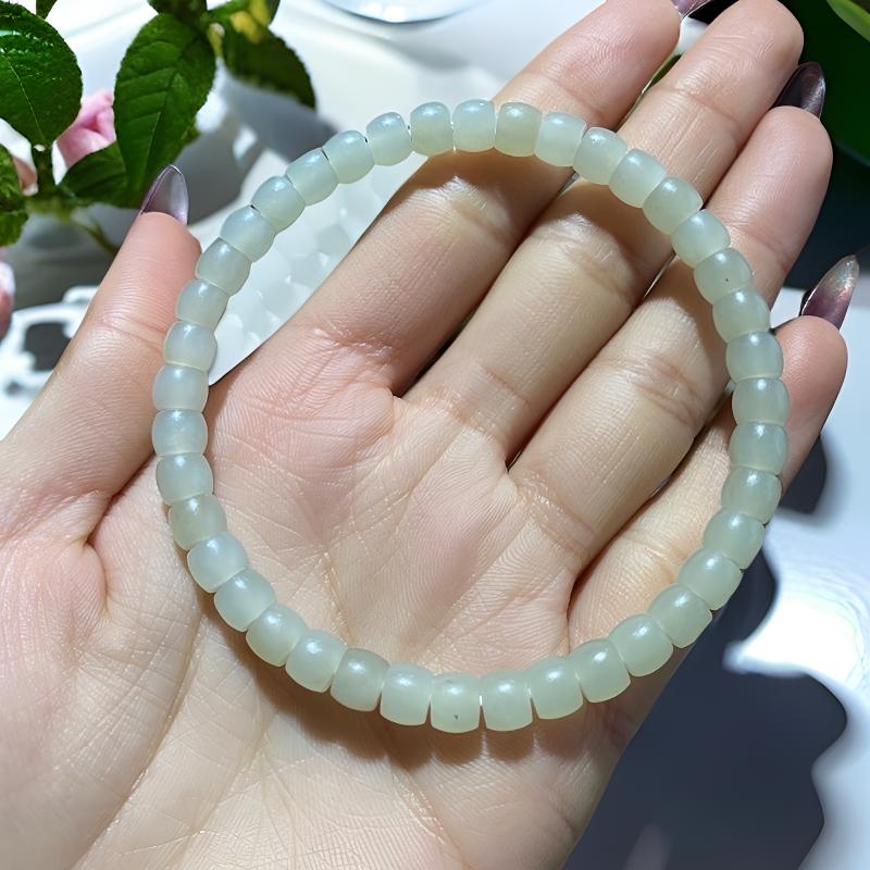 新疆和田玉纯天然老型直切手串6mm