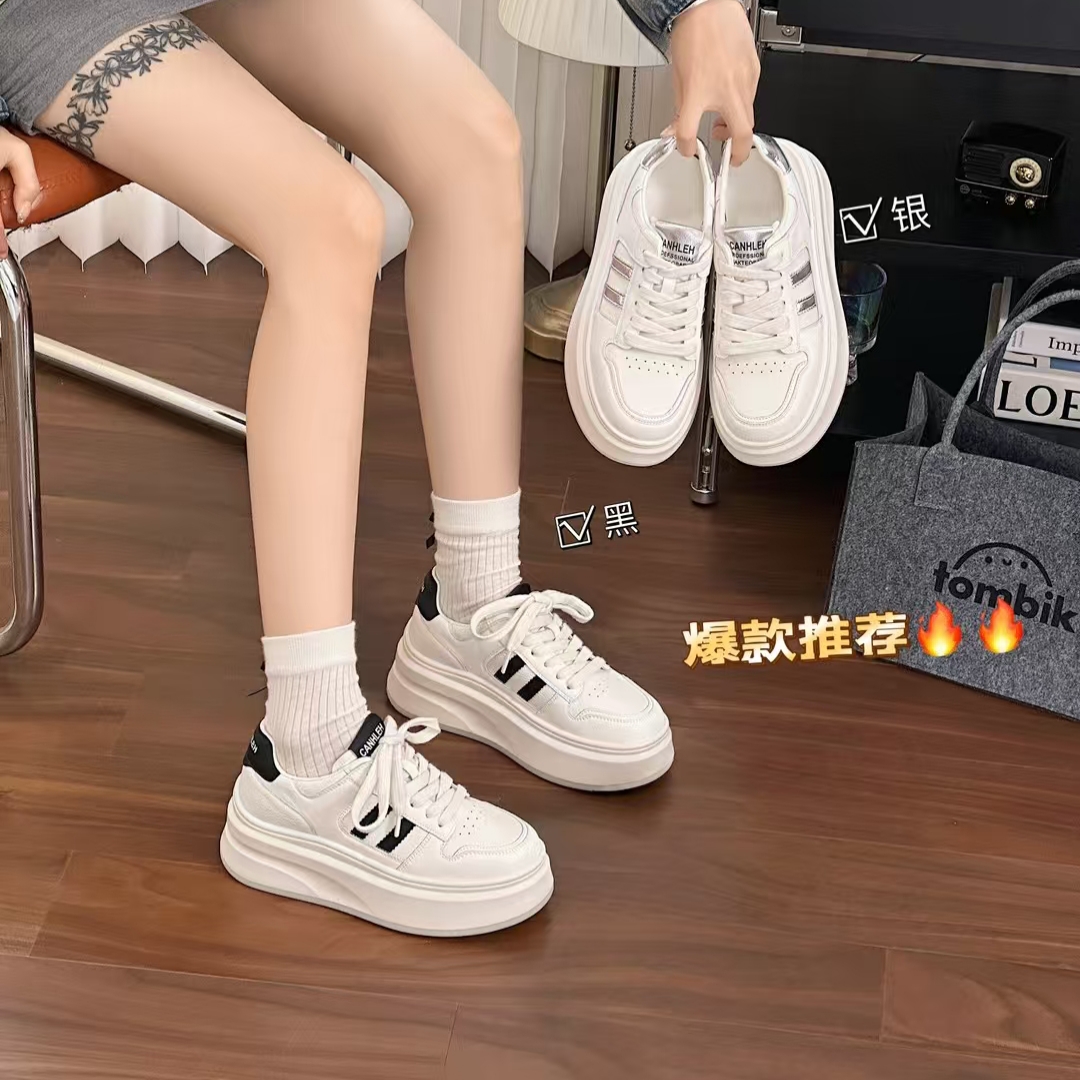 增高板鞋低跟耐磨透气休闲板鞋时尚百搭网面赫本风真皮夏季舒适