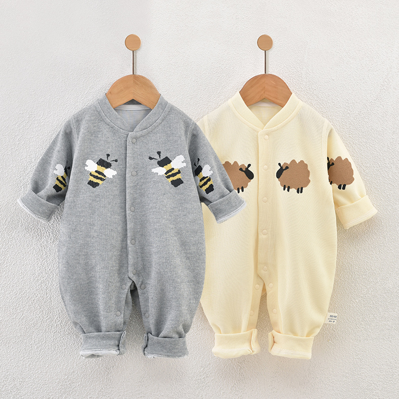 【秋上新】婴儿春秋装哈衣宝宝针织对开连体衣新生儿爬爬服萌娃衣服