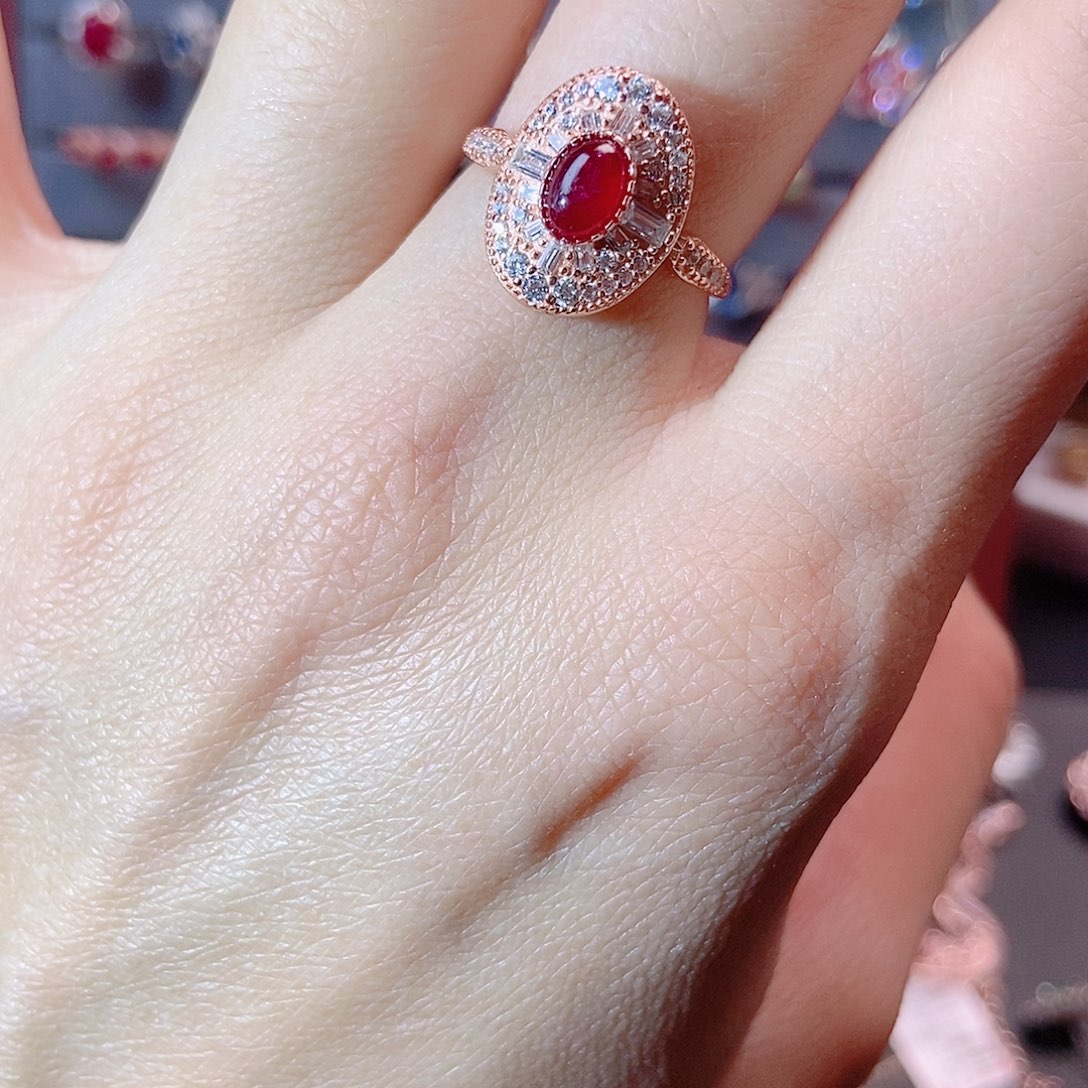 红宝石戒指银S925镶嵌
