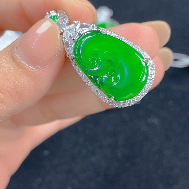 翡翠吊坠(不含链)银S925镶嵌