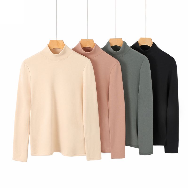 秋冬女款半高领加厚桑蚕丝拉绒打底衫百搭上衣