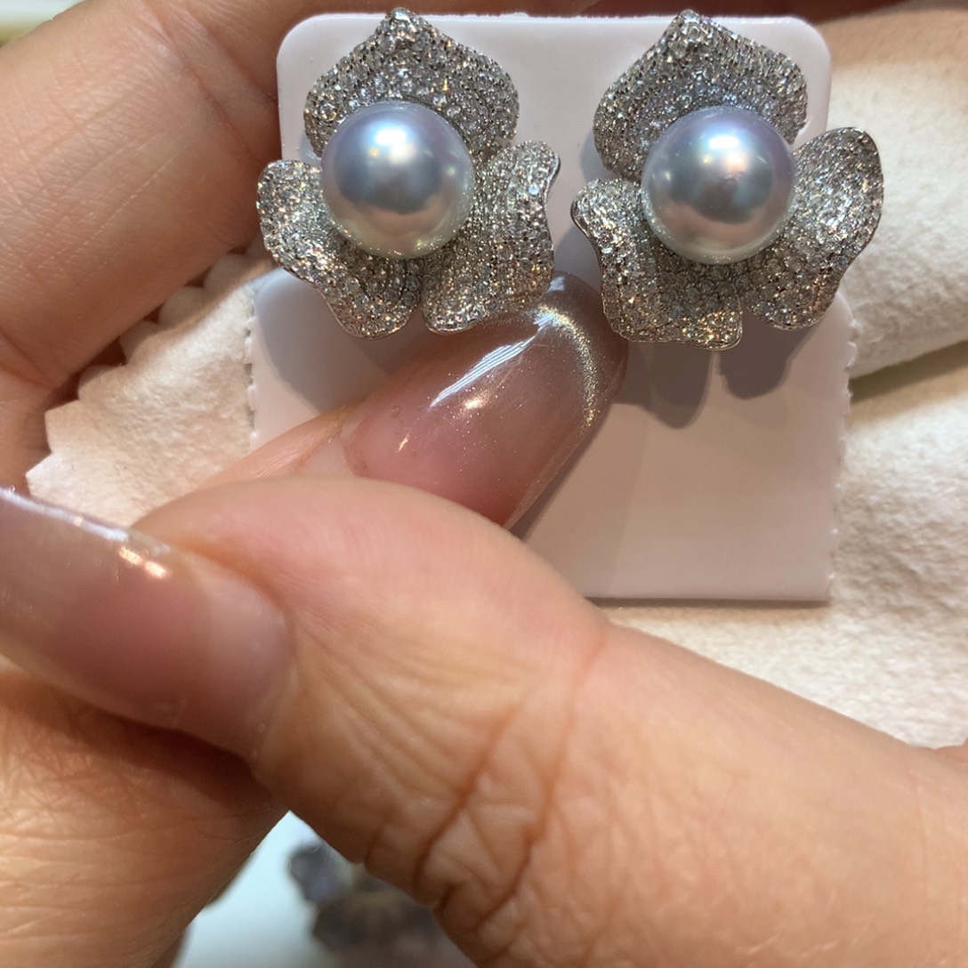 海水珍珠耳饰银S925镶嵌