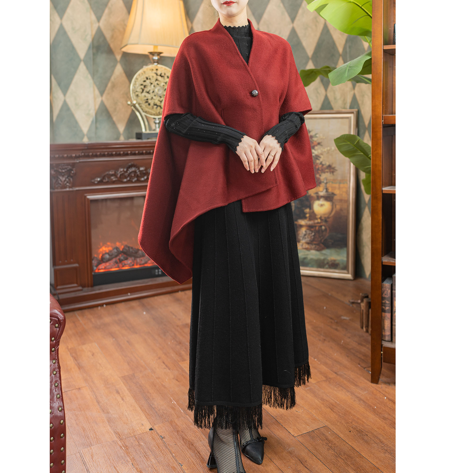 绪调【醇色暖忆】羊毛中式重工百搭复古披肩短款外套ZX2401250-1