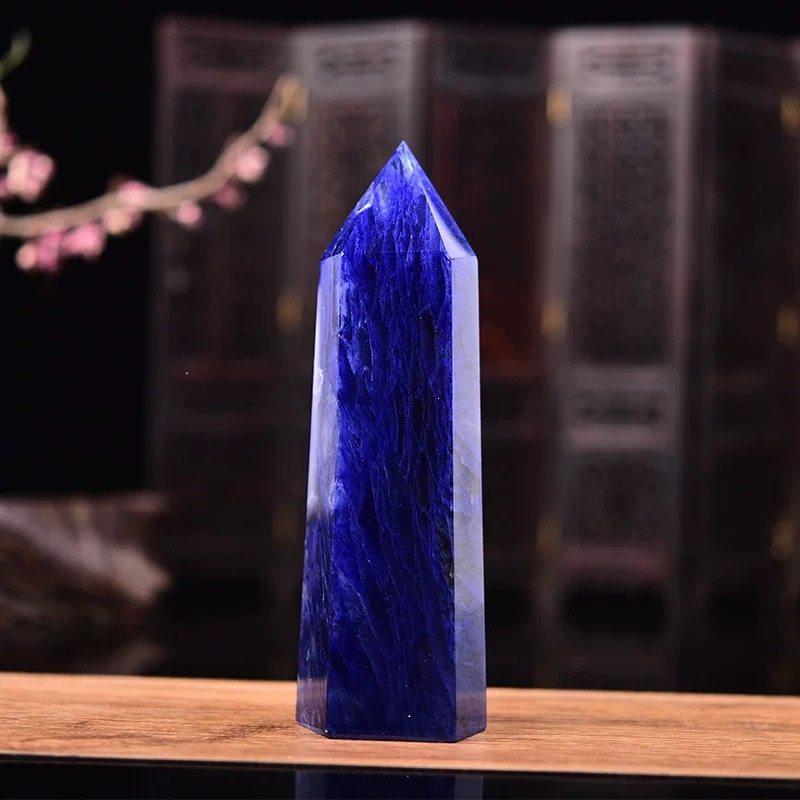 蓝色水晶六棱柱家居摆件