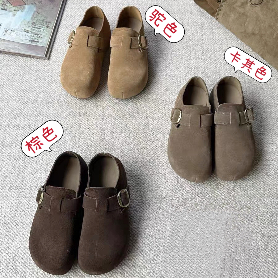 轩轩家【万搭勃肯】豆豆鞋薄款春季卡其色百搭单鞋圆头棕色