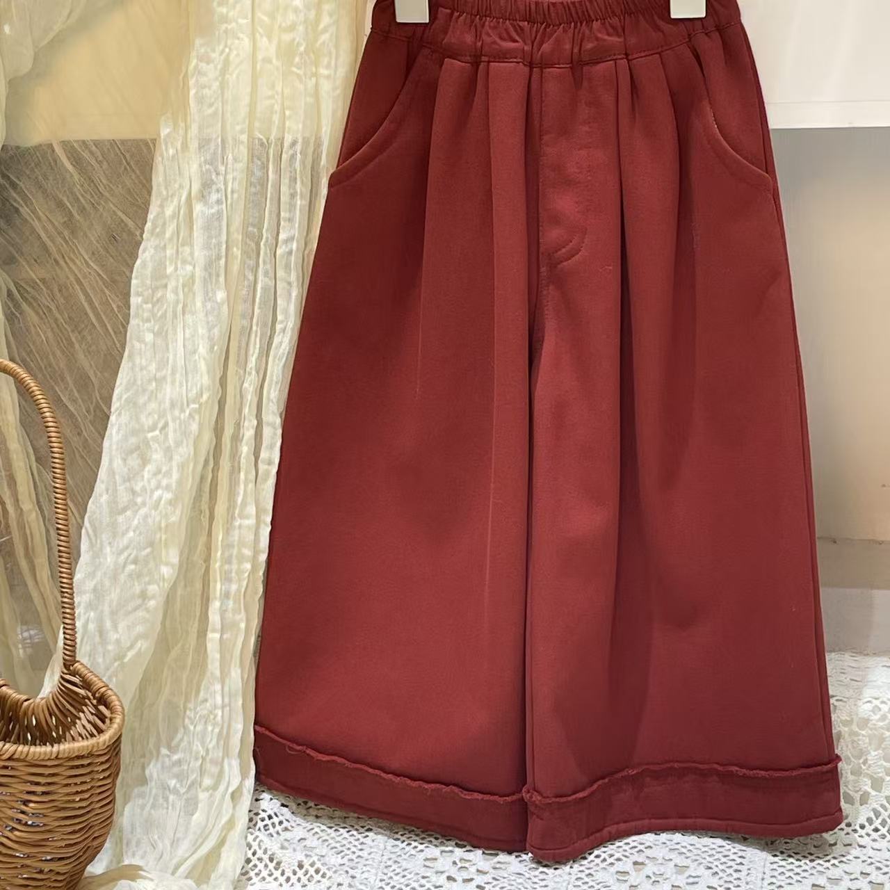 现货「可可买手集合店」2026新年红复古正红百搭神裤加绒裤#买手