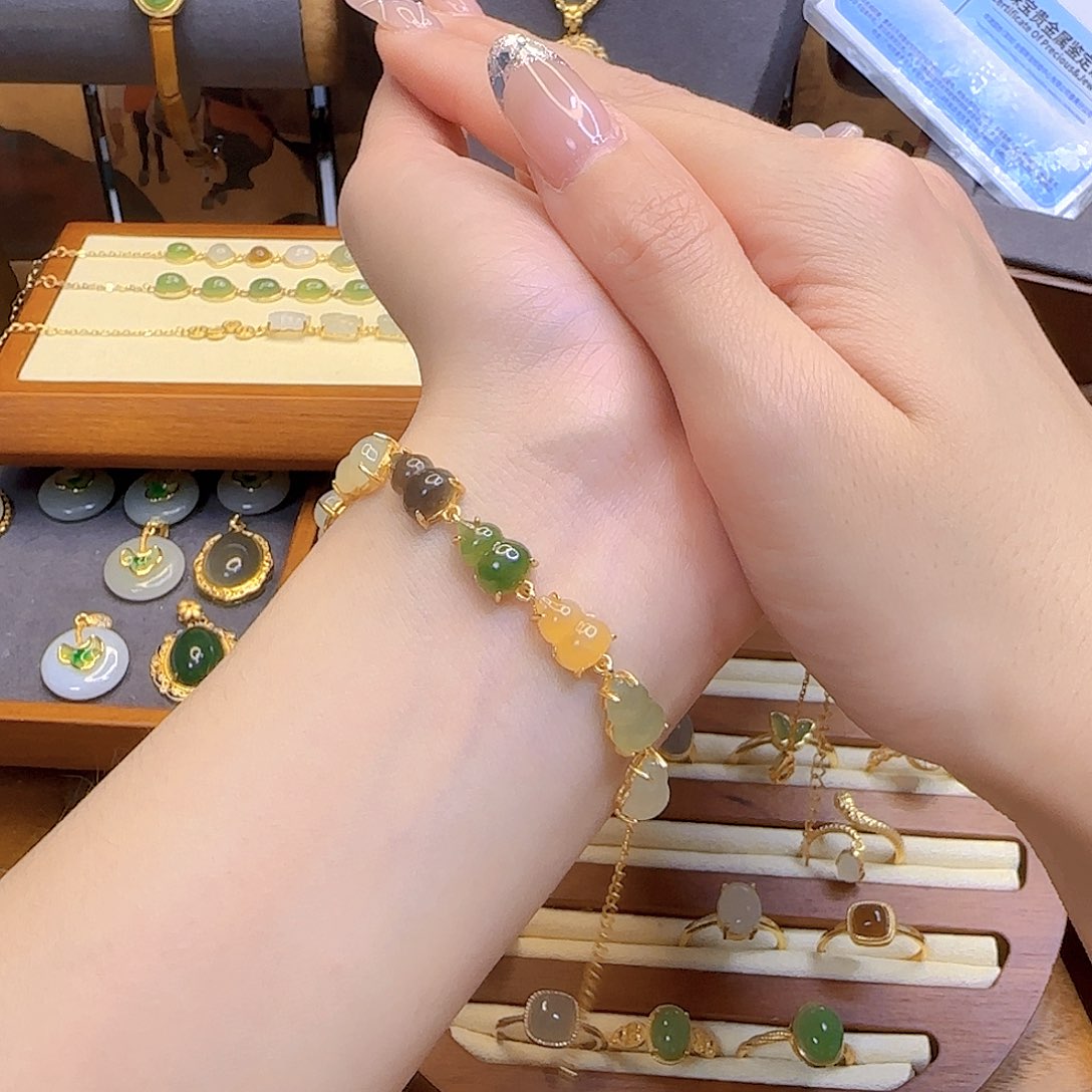 和田玉手链银S925镀金镶嵌多样性发货