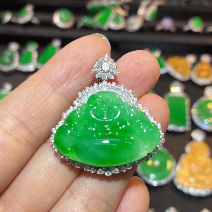 翡翠18K金镶嵌吊坠(不含链)翡翠