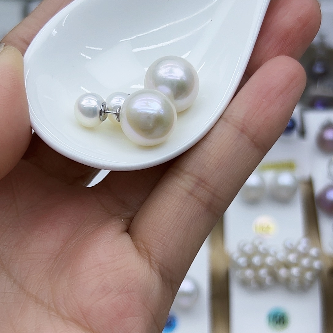 银S925镶嵌耳饰淡水珍珠