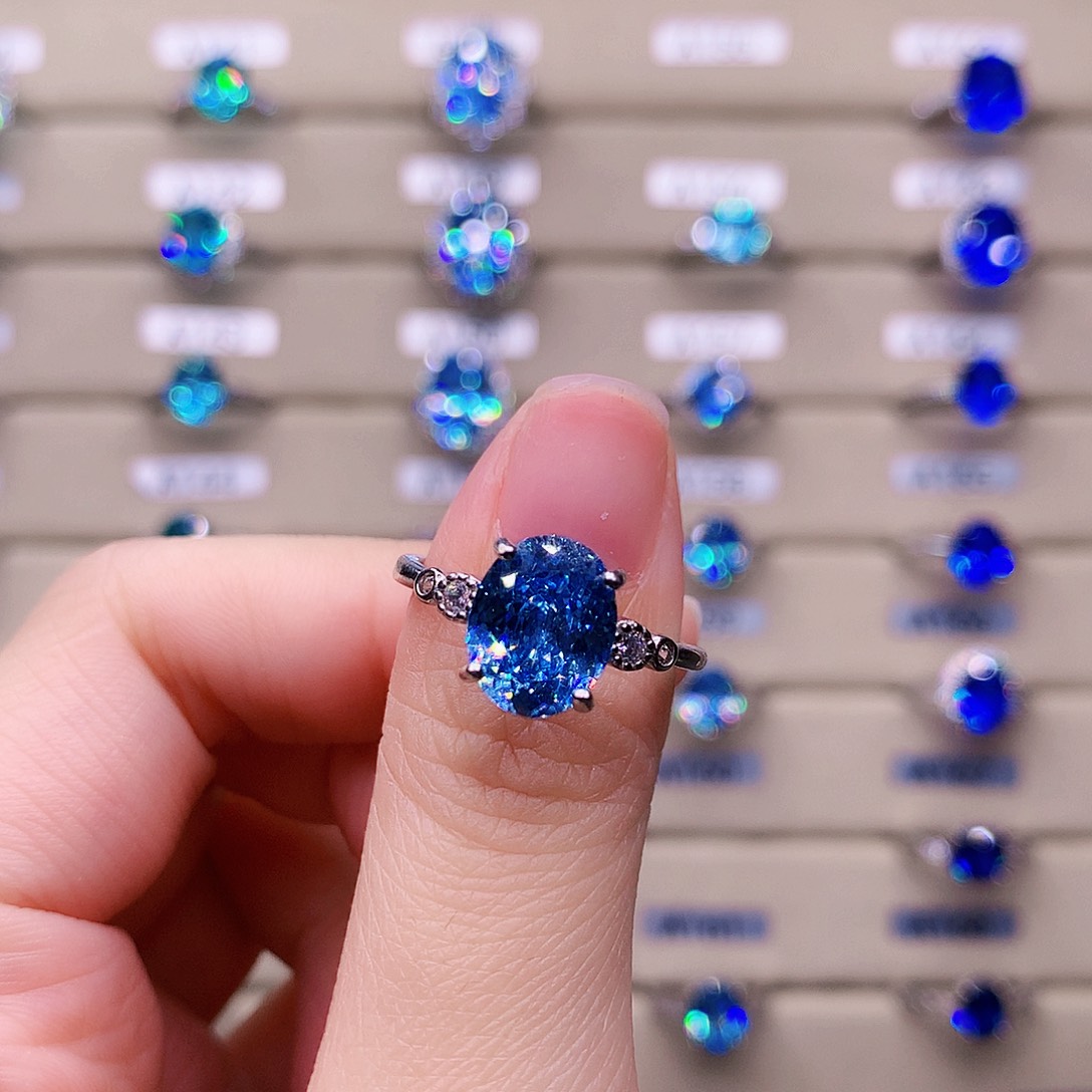 煎****银S925镶嵌戒圈海蓝宝石