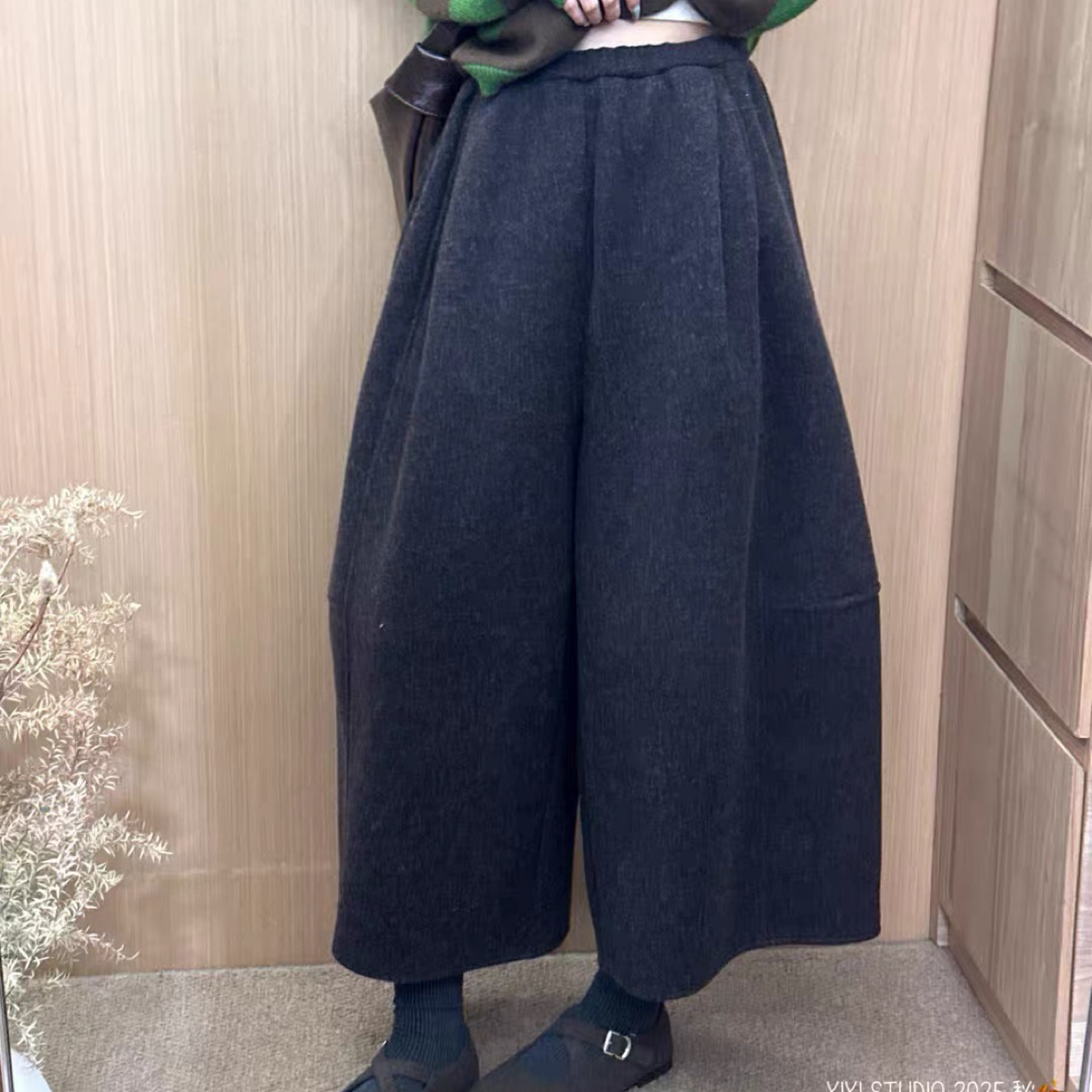 高腰加绒加厚阔腿裤女冬季新款显瘦垂感休闲九分长裤