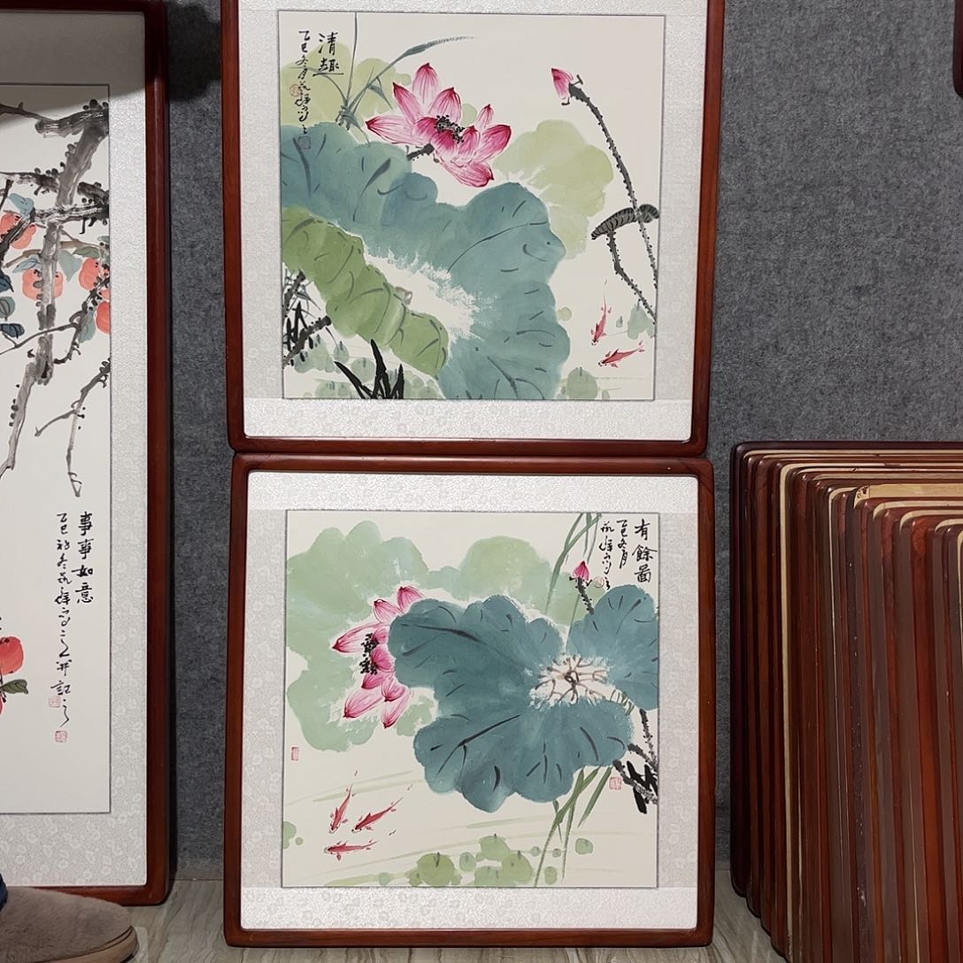 国画书画作品带框63×63