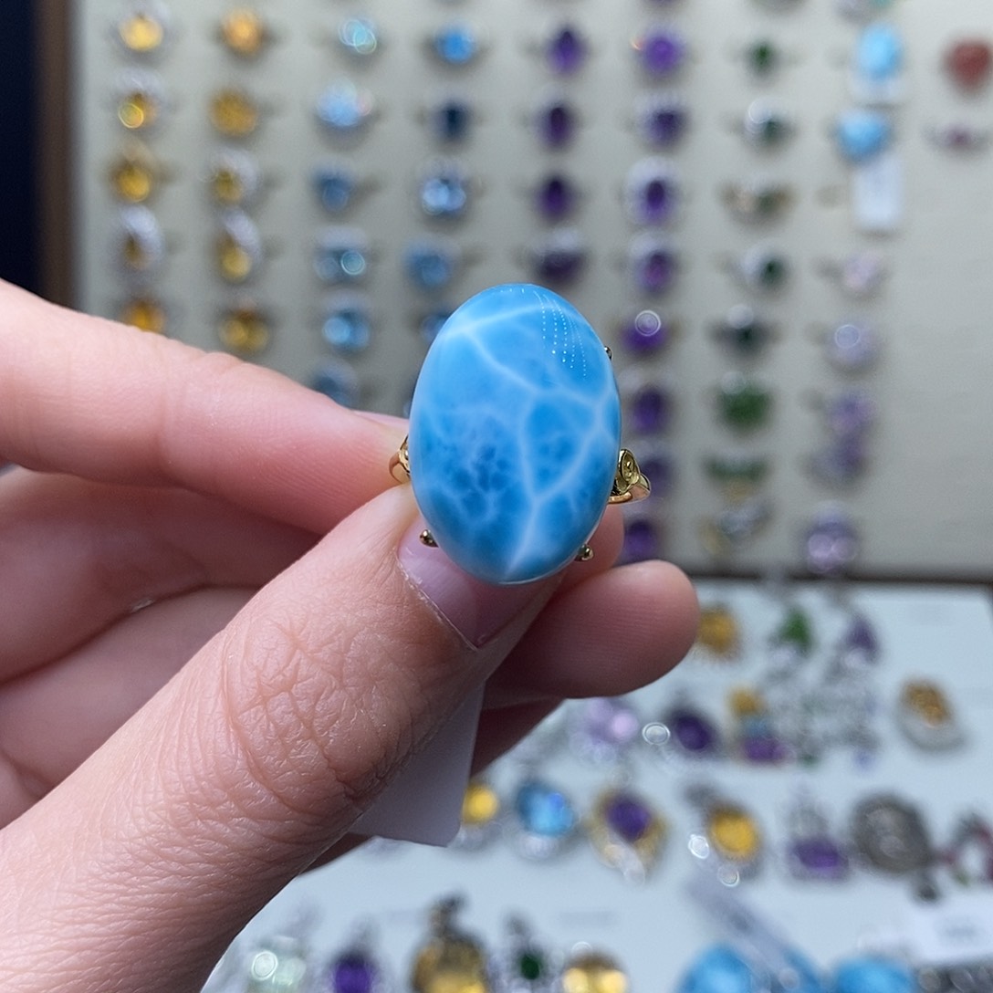 针钠钙石（海纹石）戒指银S925镶嵌一*懿（一物一证）