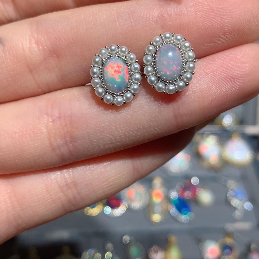 欧泊福利耳饰w银S925镶嵌