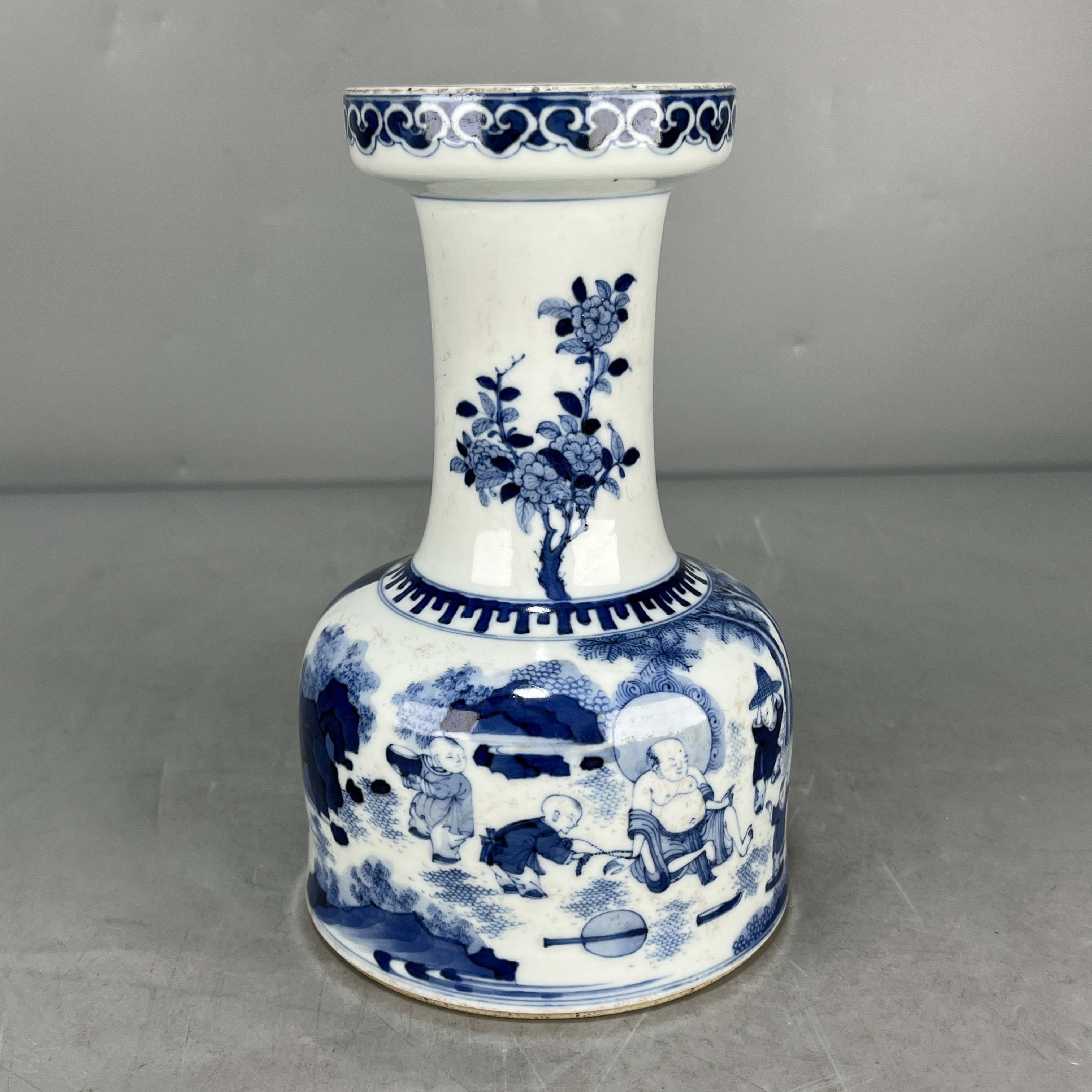 仿古瓷 仿古青花童子图盘口瓶