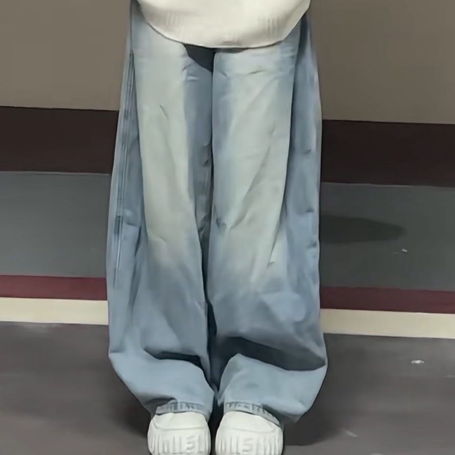 YOO[韩系风]复古口袋刺绣水洗高腰阔腿裤723一