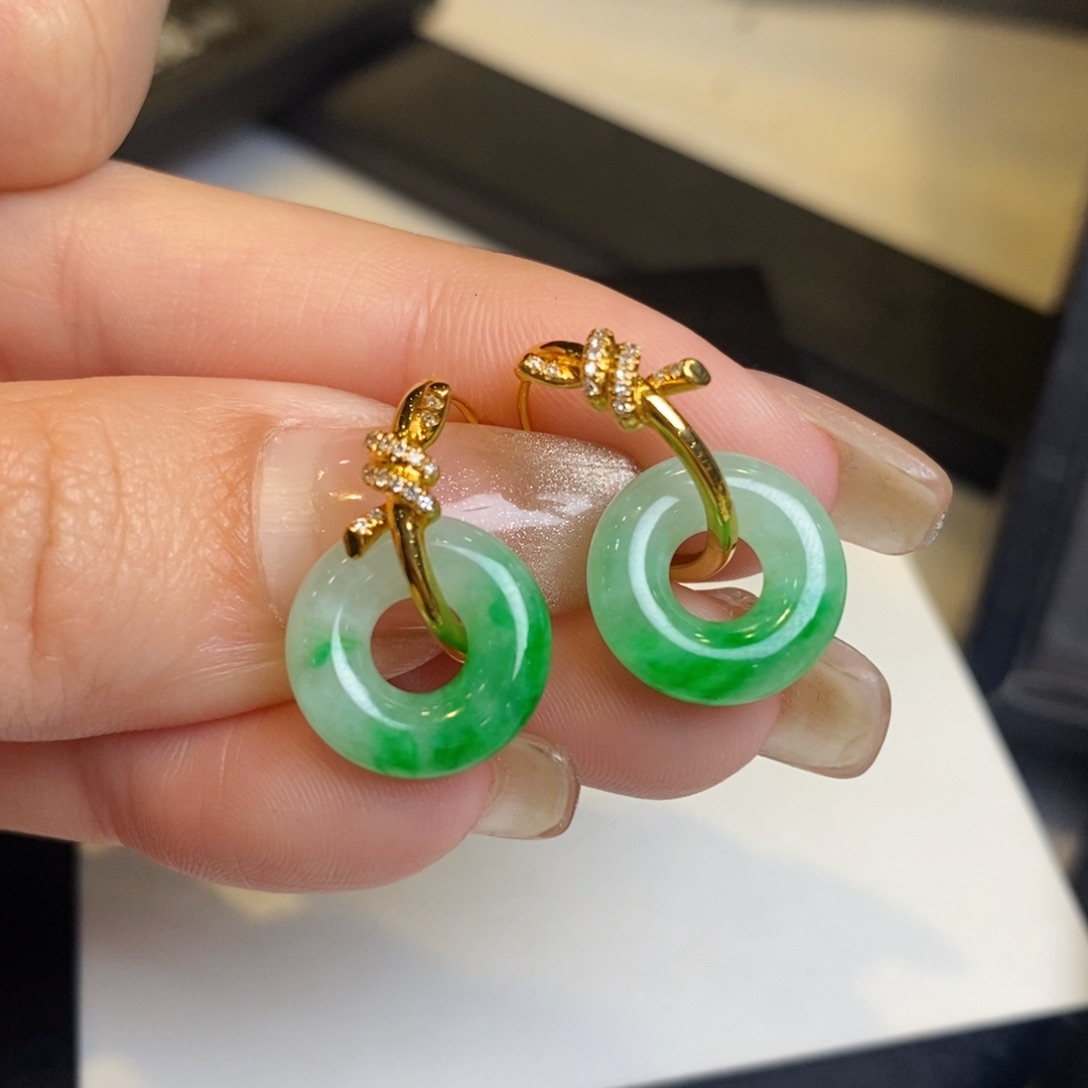 翡翠耳饰18K金镶嵌甜甜圈