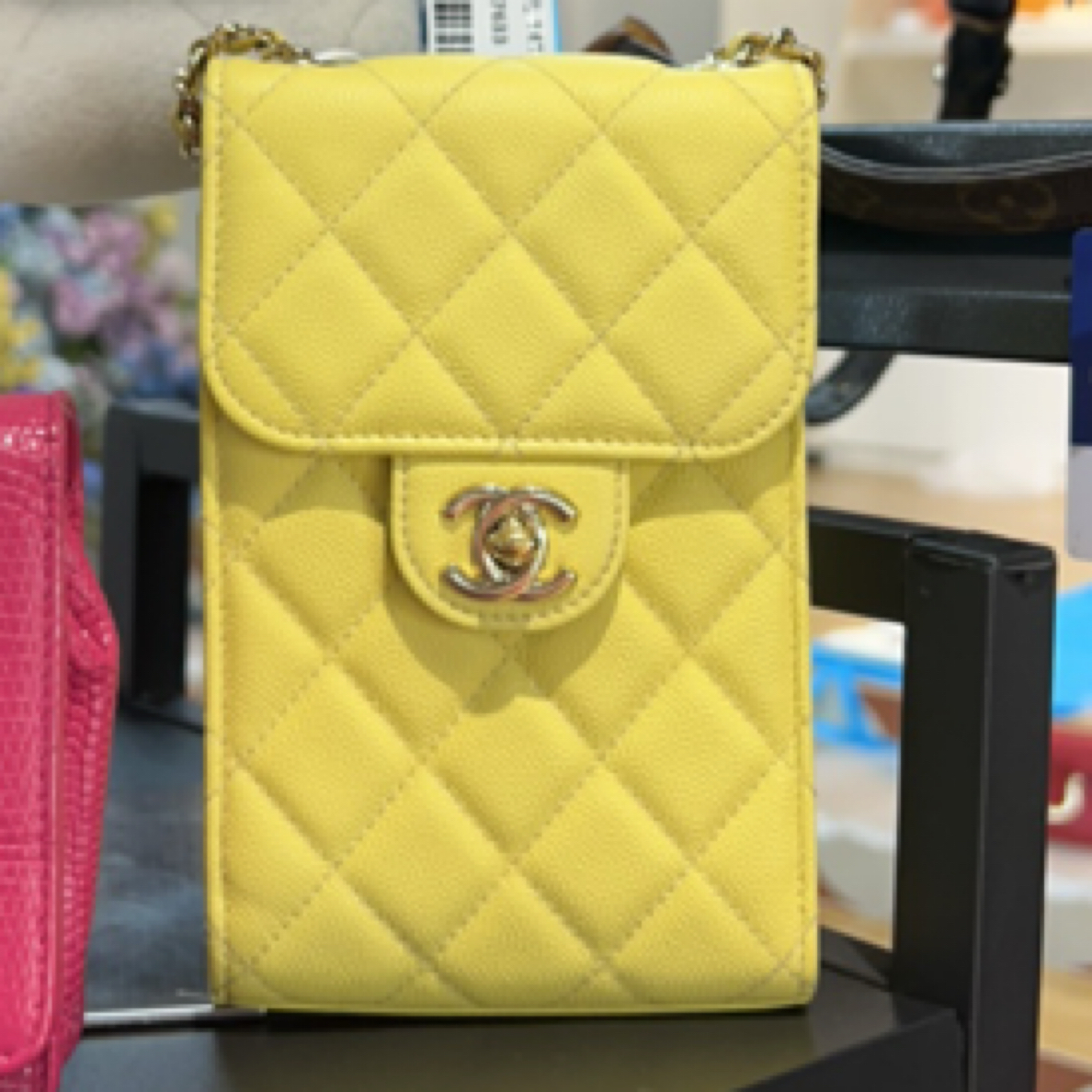 95新 Chanel/香奈儿 女士单肩包设计潮流手提包小包包黄色竖版