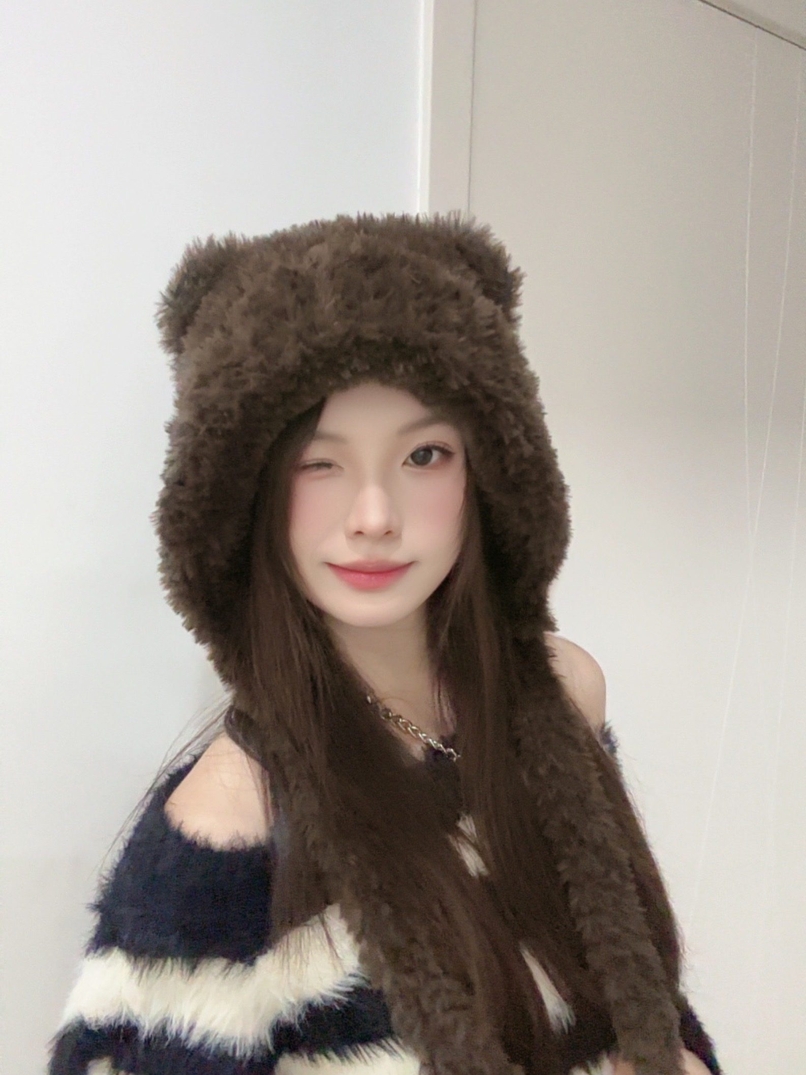 2025秋冬款帽子可爱毛线帽百搭保暖毛茸茸帽子显脸小