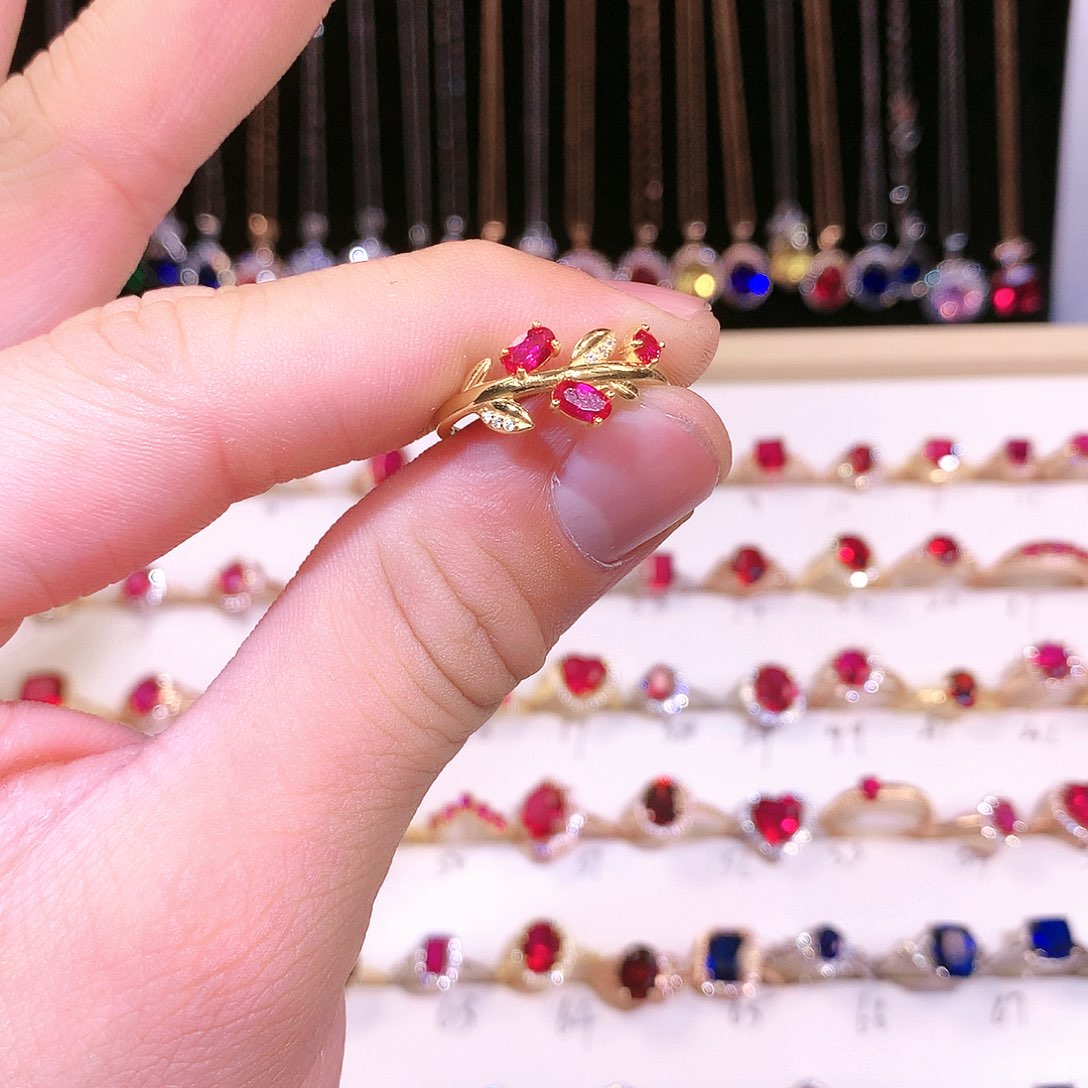 红宝石戒指银S925镶嵌