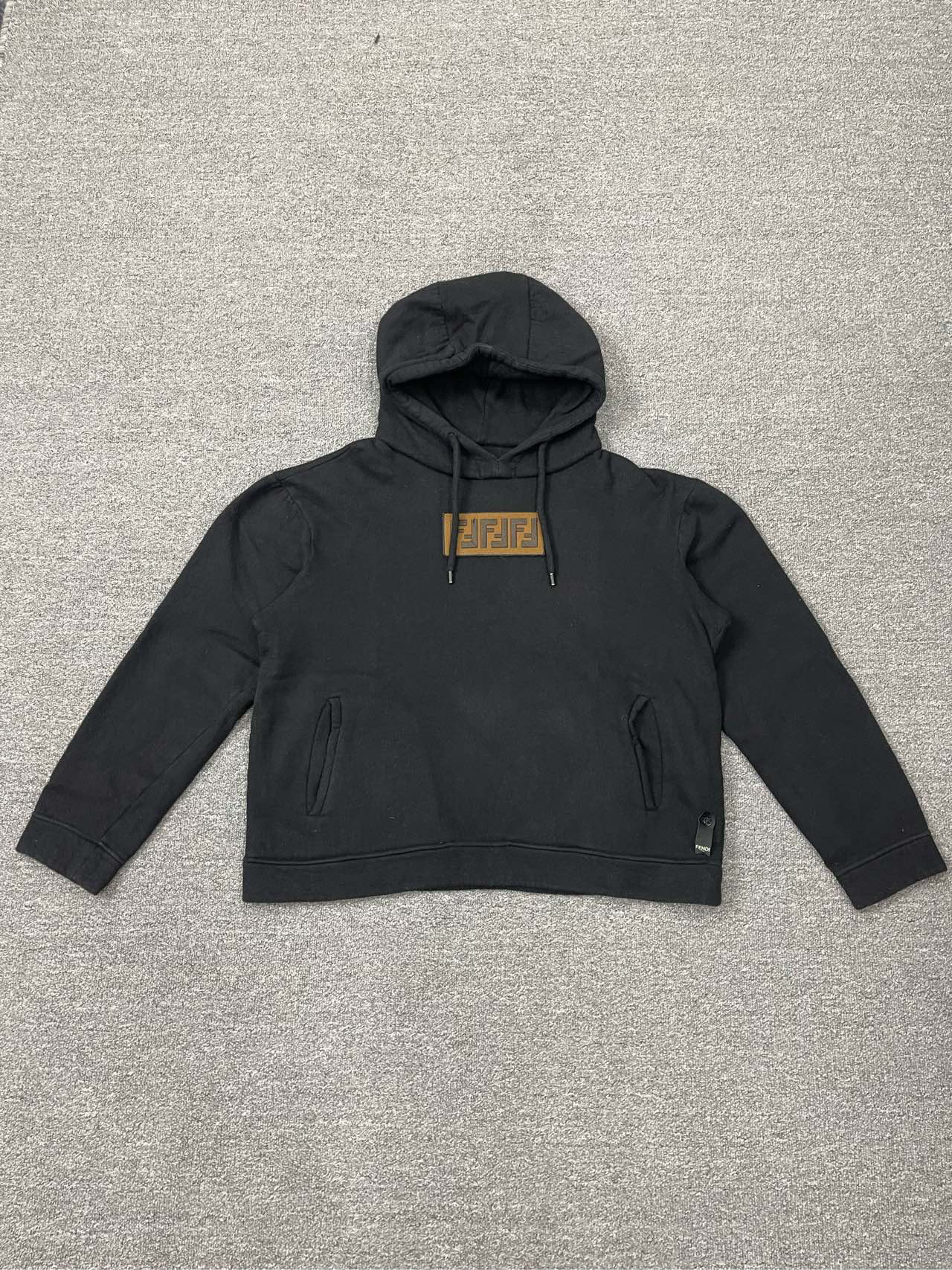 99新 FENDI/芬迪 经典双F刺绣连帽卫衣/黑色/48码
