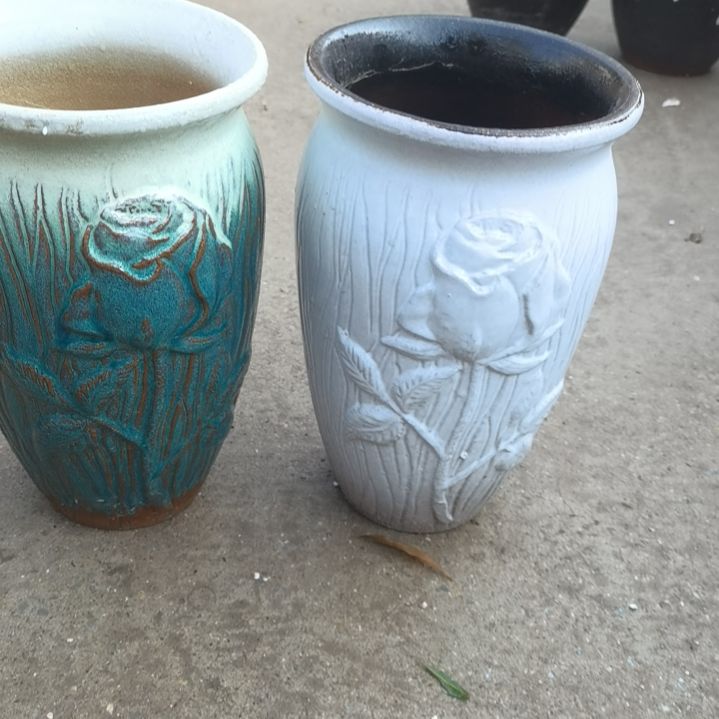 红陶口15高25两个盆子