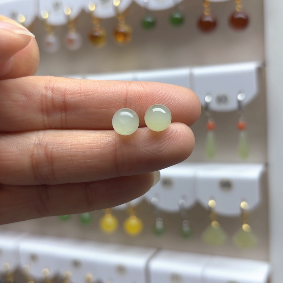 和田玉耳饰银S925镶嵌