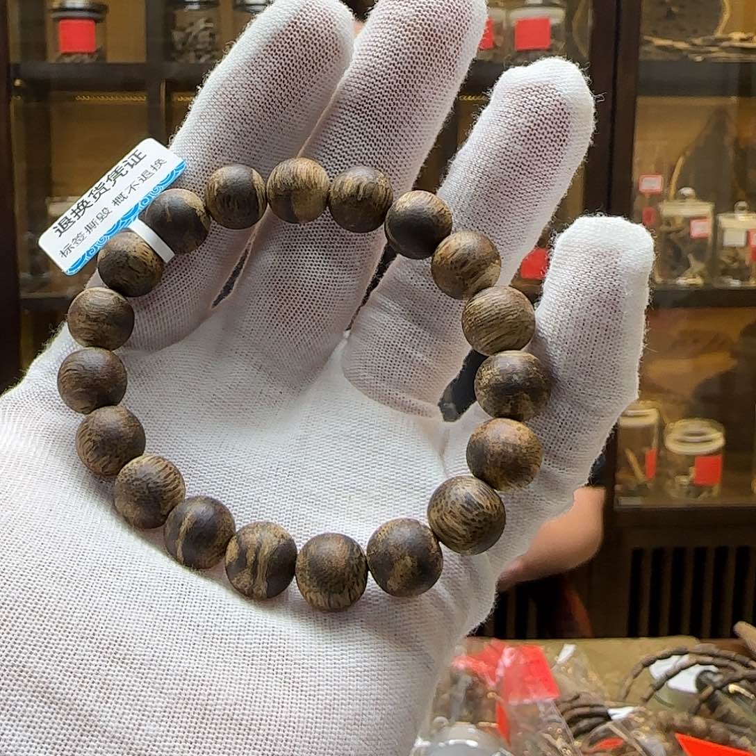 沉香手串小*国香棋楠老白棋单圈念珠1.0mm+9.7g