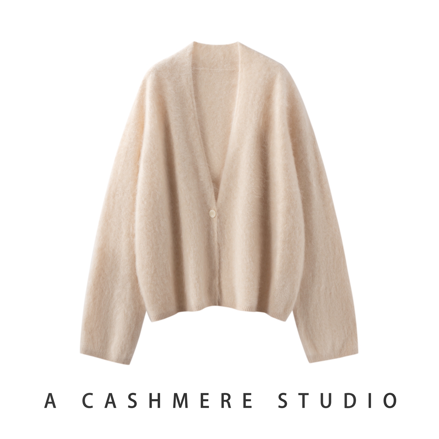 100%山羊绒拉绒长款大V领系扣开衫RY9824