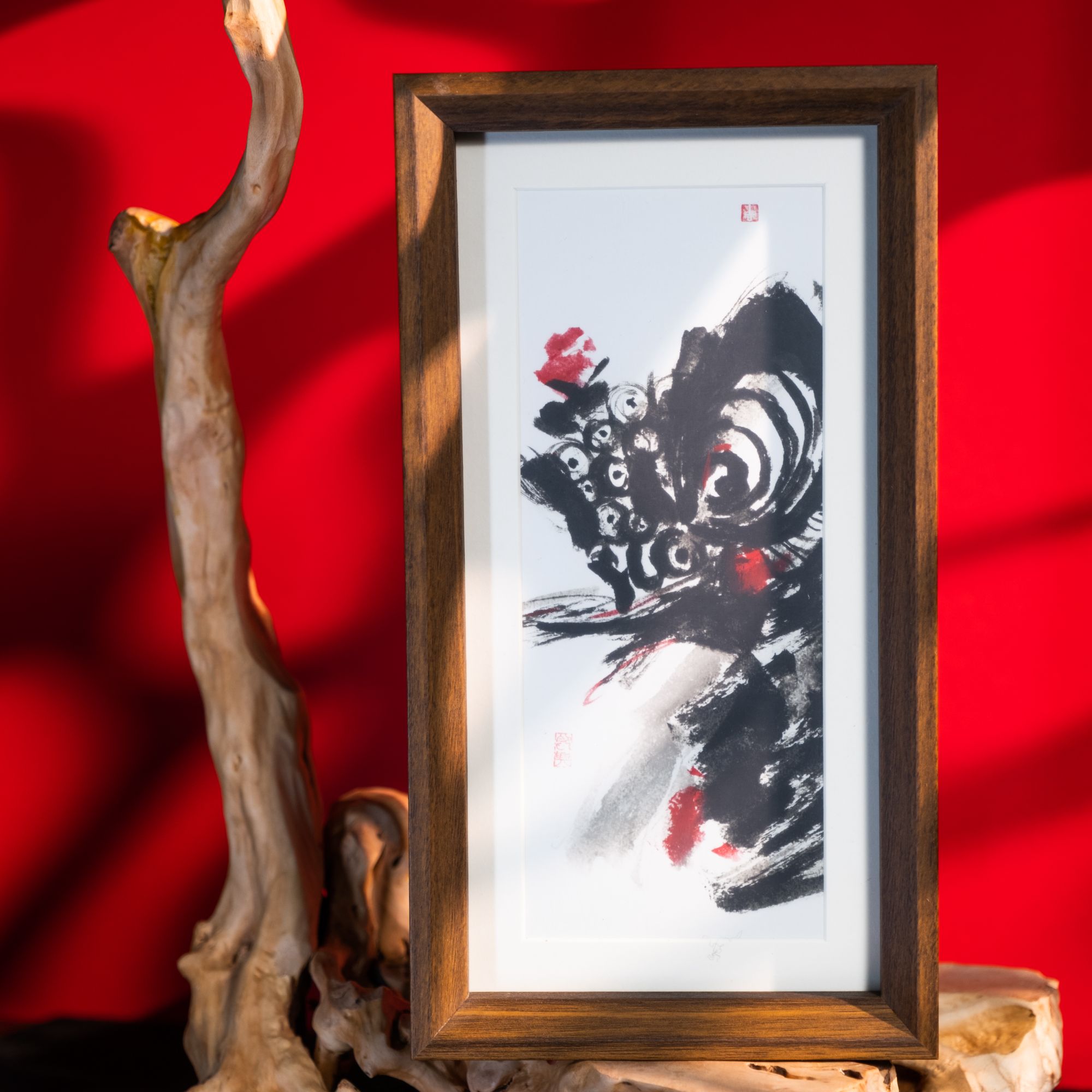 亿级像素艺术微喷写意醒狮艺术装饰挂画摆台27.5x14.8cm