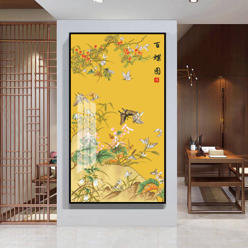 【古绢布】正品蒙娜丽莎皇室十字绣 郎世宁百蝶图 竖版手工风景画