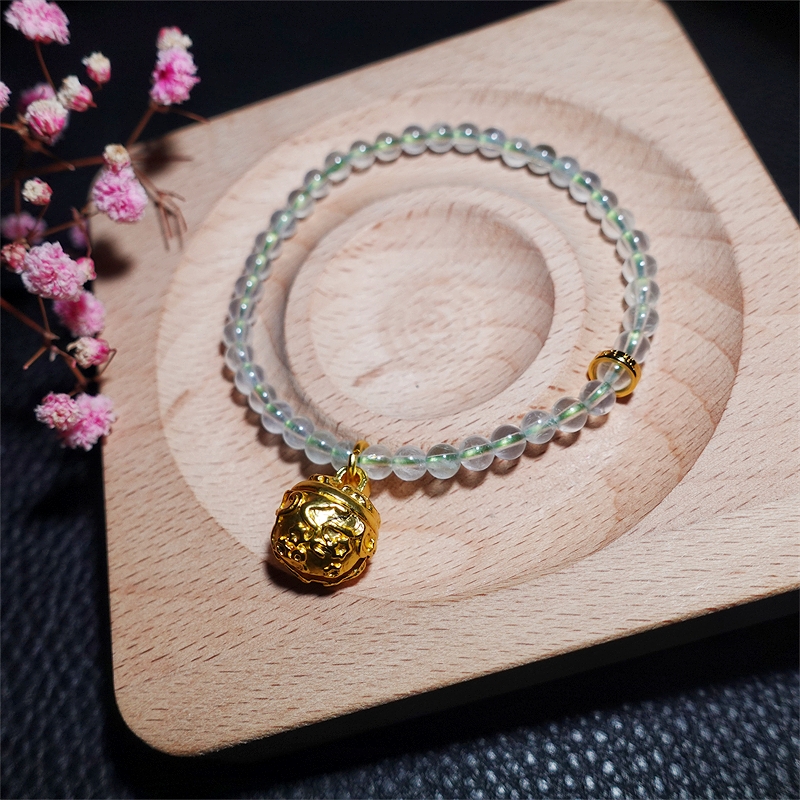 「呱呱乐」云上琅声原创天然葡萄石14k包金铃铛手链极细水晶手串