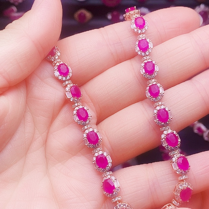 红宝石颈饰银S925镶嵌