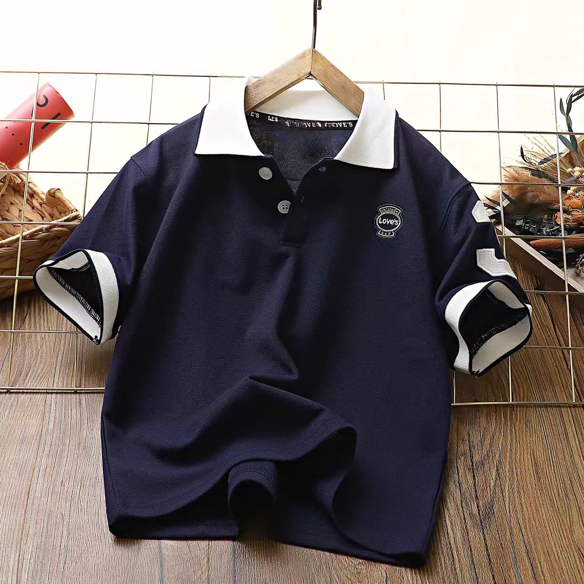 502301 男童T恤2025新款短袖POLO领洋气上衣中大童休闲韩版半袖