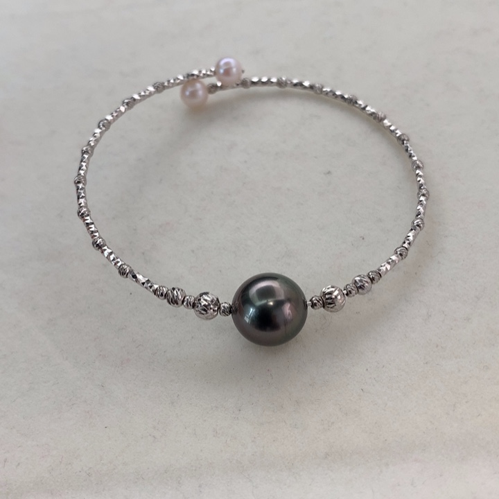 银S925镶嵌手镯海水珍珠