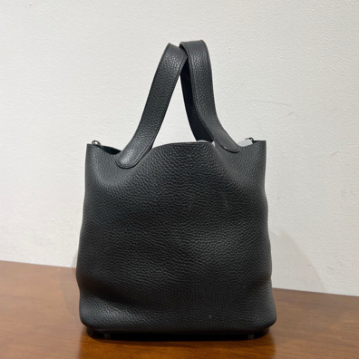 99新 Hermes/爱马仕 黑银菜篮子22 C刻手提包