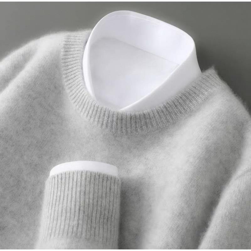 【精纺可机洗】圆领加厚羊绒衫男士保暖针织打底简约百搭