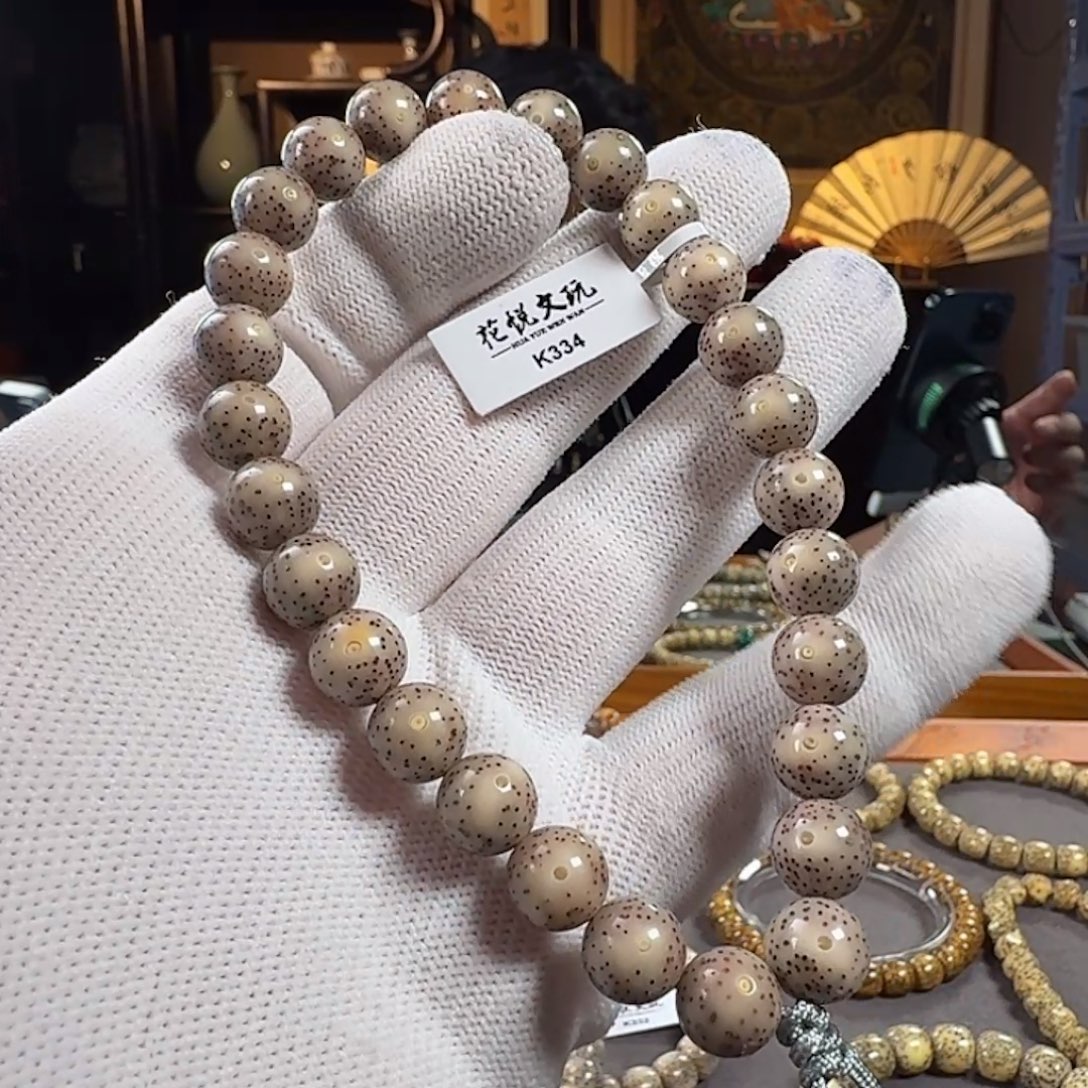 天***家手串星月菩提10mm 糯冰粉冰双留白圆珠手持 K334